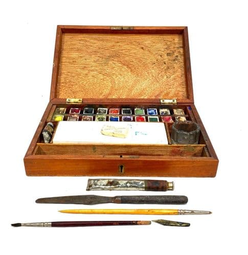 Edwardian Antique Wooden Cased Watercolour Artist Box by Reeves & Son London